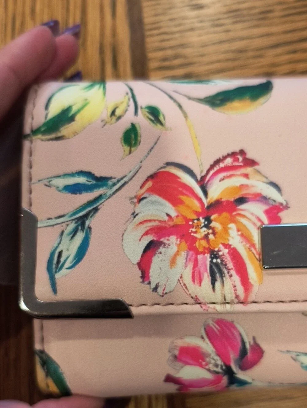 Nine West Pink Floral Wallet Clutch with Multicolor Blooms